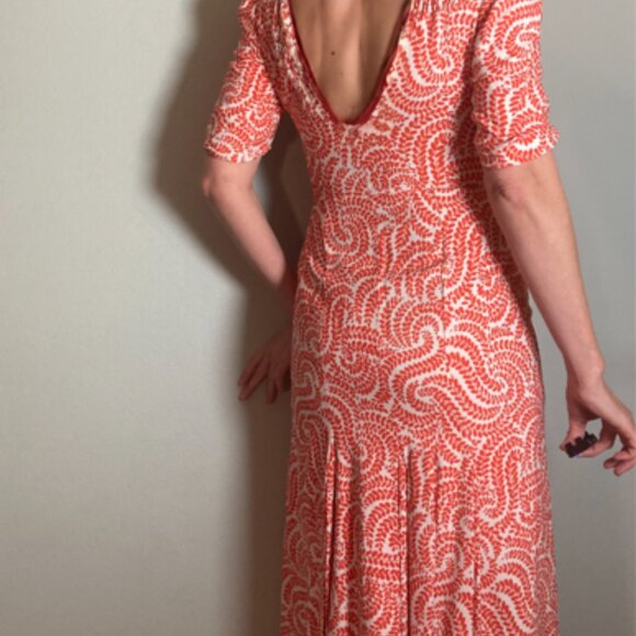 Dries Van Noten SS16 Mermaid Cut Dress Amazing Coral & White Print~ Size 38 - Picture 4 of 16